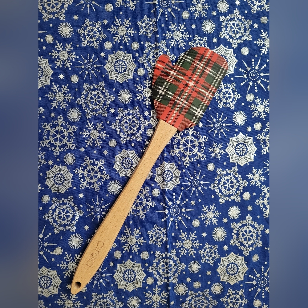Christmas plaid Mitten shaped Silicone Spatula Wood Handle joy ingraved